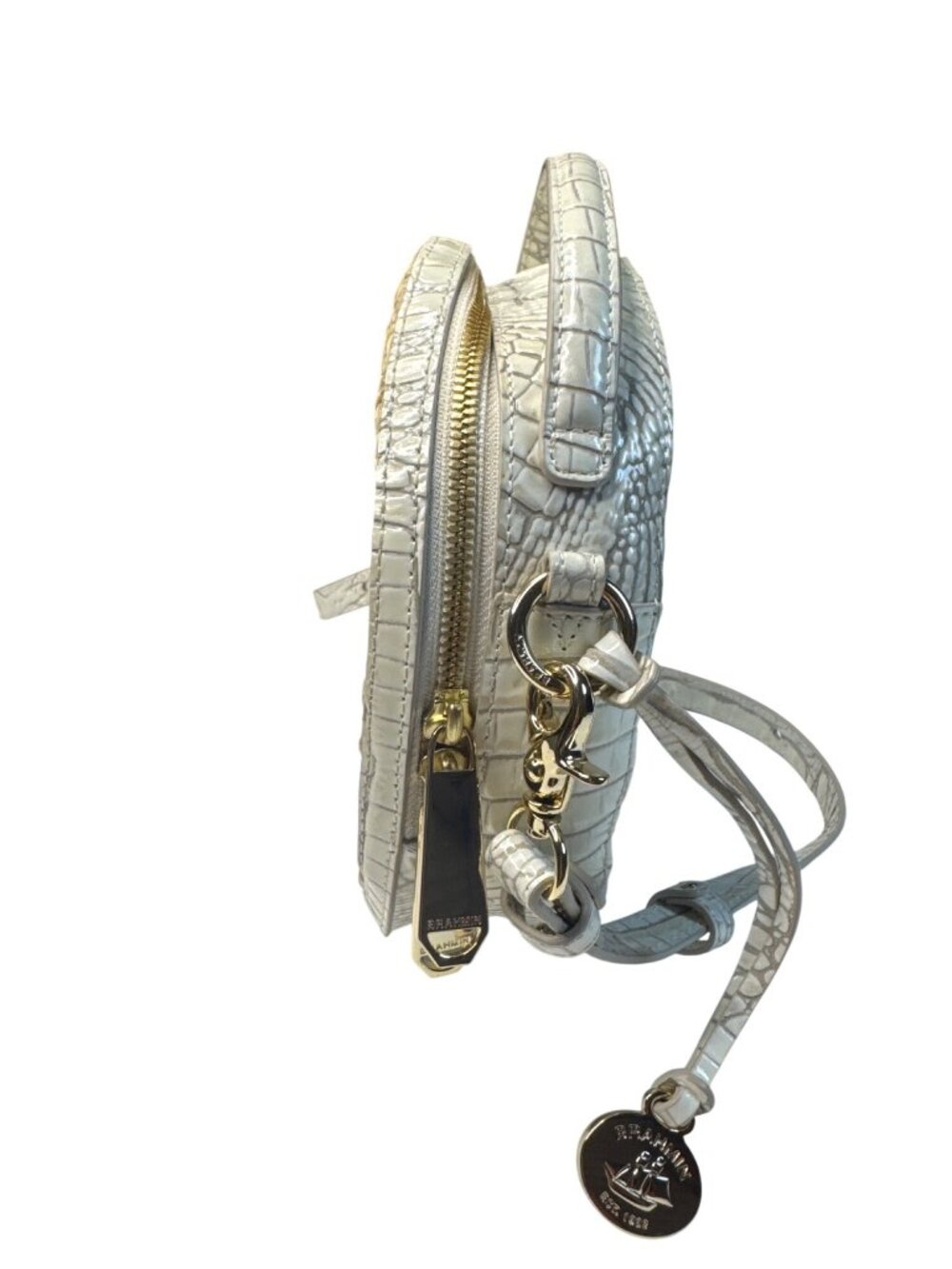 Brahmin Straw & Croc-Embossed Leather Round Crossbody Bag With Adjustable Strap - Picture 4 of 13